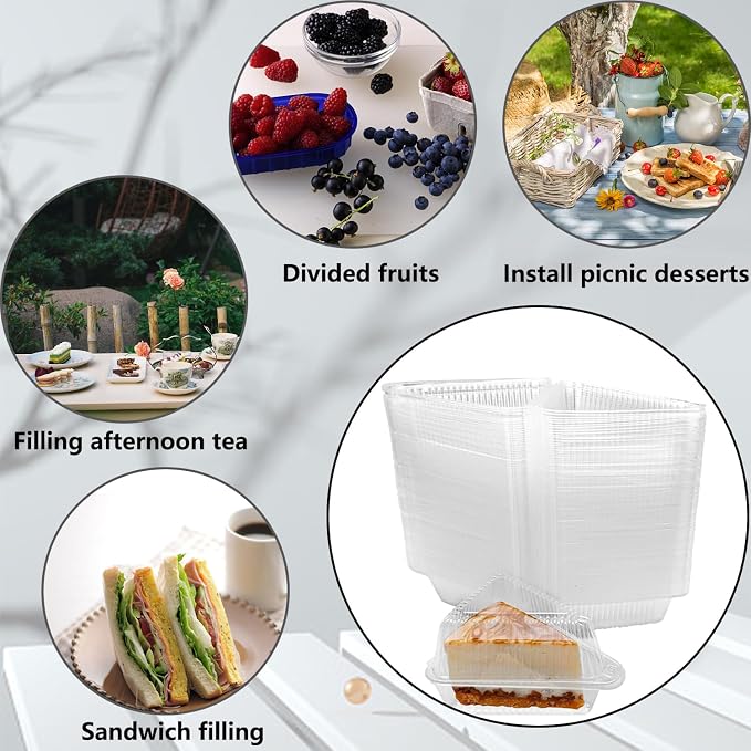 Goiio 400 Pieces Cake Slice Plastic Containers | 4.33 Inches Hinged Lid Cheese cake Container, for Home, Bakery and Cafe