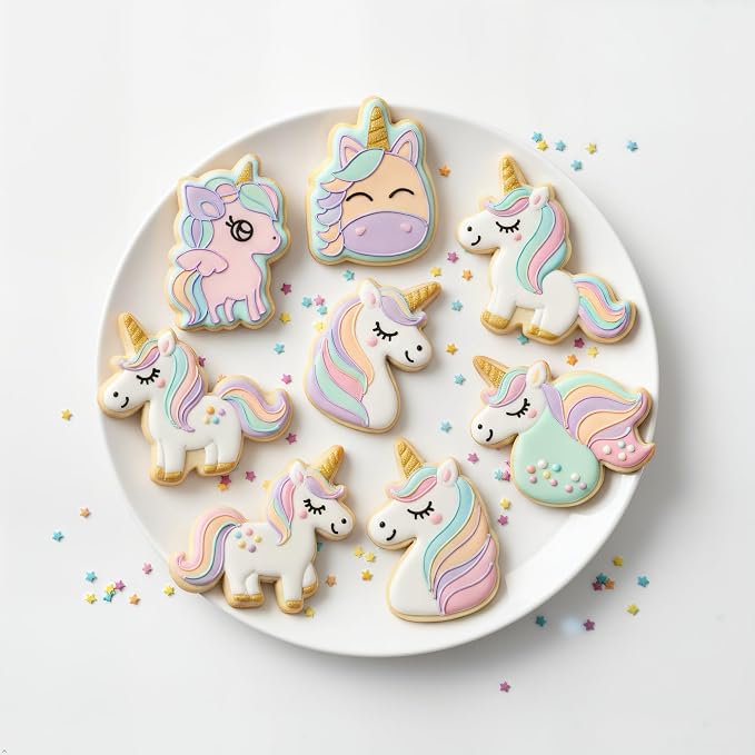 8 Pcs Unicorn Cookie Cutters with Plunger Stamps Set 3D Cute Animal Cracker Embossed Cookie Stamps for Baking Birthday Party Supply Chese Pie Biscuit Fondant Kitchen Bakeware Tool Christmas