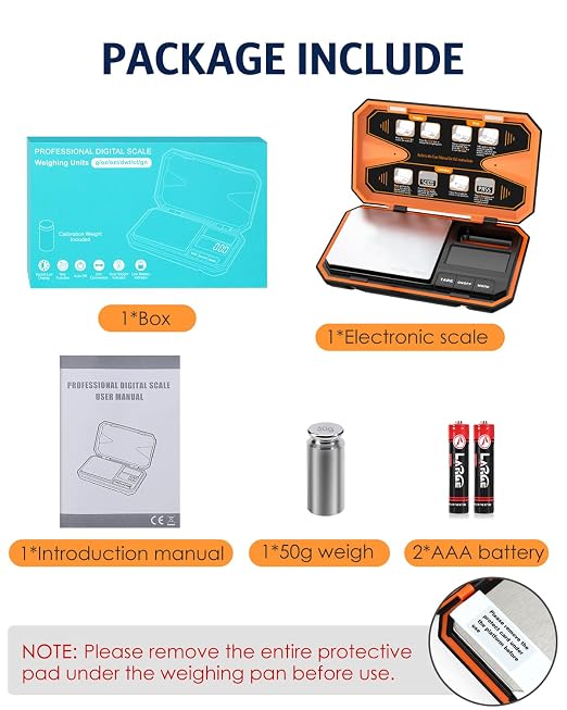 Digital Pocket Scale, High-Precision 500g x 0.01g Gram Scale with 50g Calibration Weight, Mini 6 Units Jewelry Scale with LCD Display, Tare Function for Food, Jewelry, Coin, Coffee, Battery Included