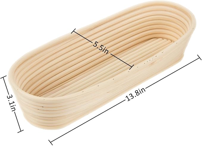 14 inch Long Banneton Bread Proofing Basket, BetterJonny Artisan Bread Dough Proofing Rattan Basket +Liner Combo for Professional and Home Bakers