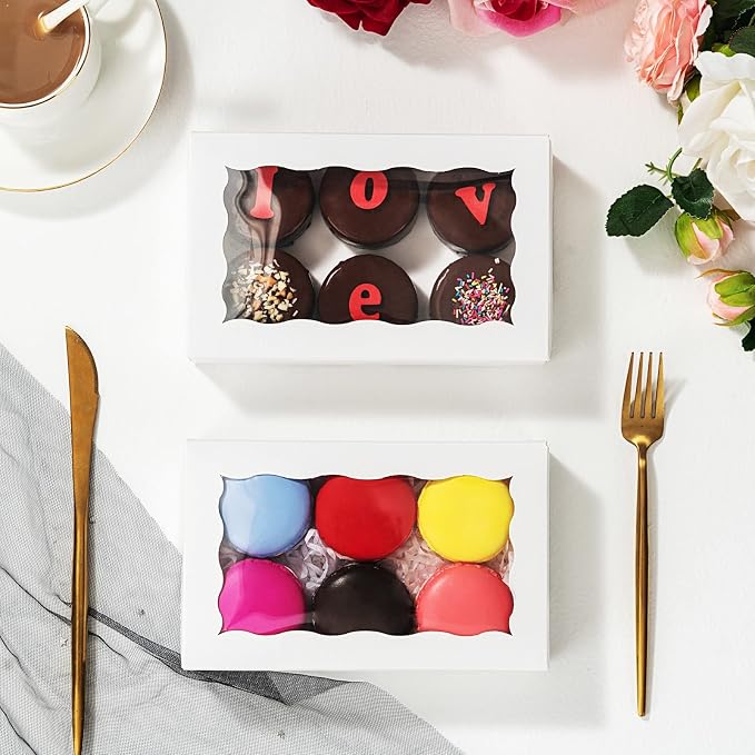 Romantic Baking DIY Assembly White 7 x 4 3/8 x 1in Cookies Boxes for Gift Giving Chocolate Truffle Bakery Brownie Pastry Boxes