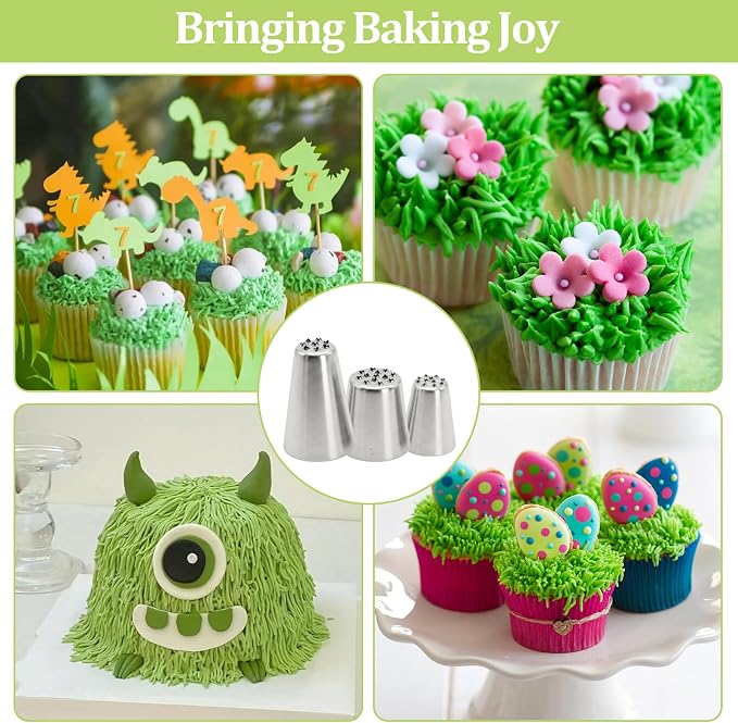 3 Pcs Grass Piping Tips,Cake Decorating Tips,Stainless Steel DIY Piping Icing Nozzle Tool for Cake Decorating Frosting Grass