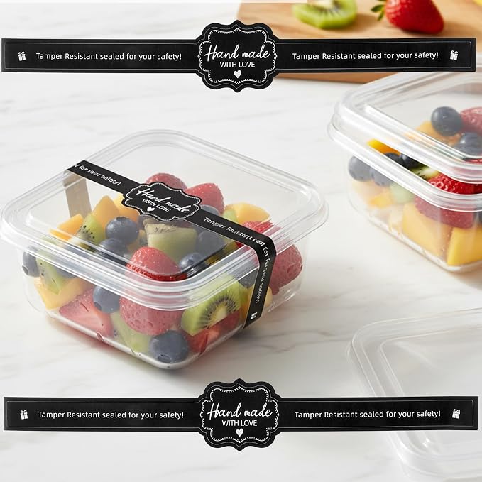 100 Pcs Food Retail Package Seal Stickers for for Packaging - Food Retail Package Seal Labels 8.8 x 1.3 Inch Tamper Resistant Labels for Handmade Bakery Candy Artisan Crafts(Black)