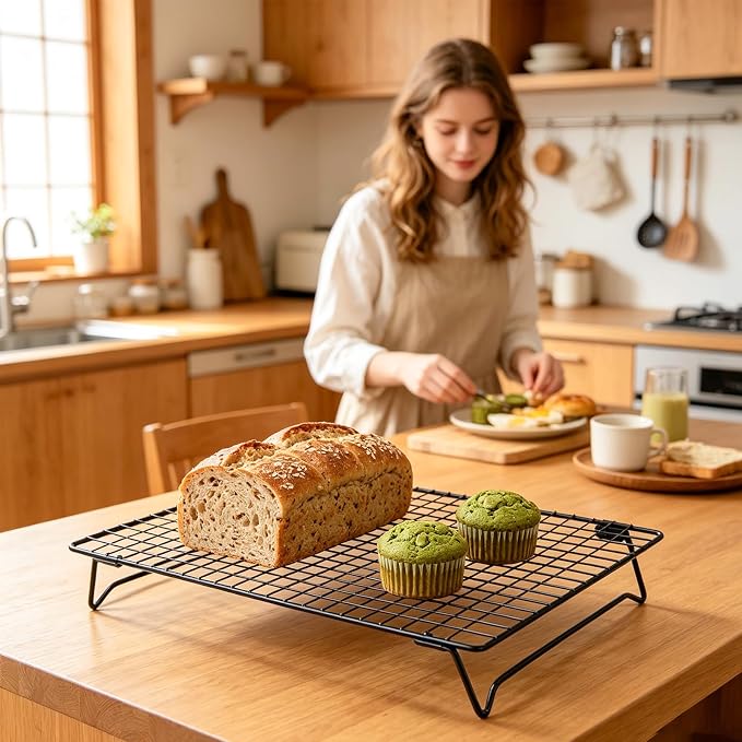 3 Pack Stackable Cooling Racks for Cooking and Baking Carbon Steel Cooling Rack with Collapsible Legs Nonstick Wire Rack for Cooling Cookie, Cake, Roasting, Grilling, Drying, 13.4" x 9.5"