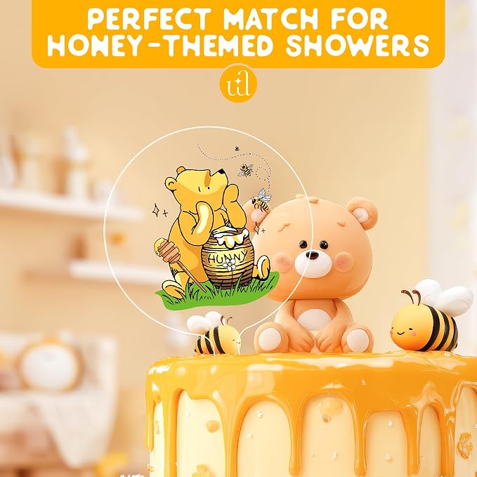 Woodamore Classic Pooh Baby Shower Cake Topper - Acrylic Cake Topper Baby Shower Decorations, Pooh Cupcake Toppers Winnie Birthday Decorations