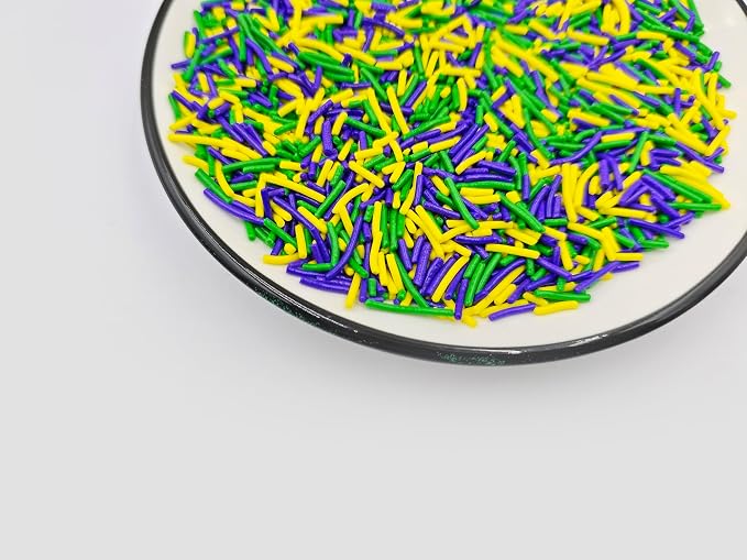 Edible Mardi Gras Jimmies Sugar Sprinkles for Cake Decorating, Baking, Ice Cream, Cookies, Cupcake Topper Decorations,4.23oz (Yellow&Green&Purple)