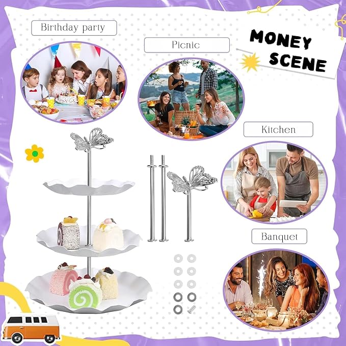 3 Sets 3-Tier Cupcake Stand Hardware Fittings, Zinc Alloy Cake Plate Stands Handle Fittings, Metal Cake Stand Holder Fruit Plate Stand Fitting Hardware Rod, Tiered Tray Hardware Kits (C)
