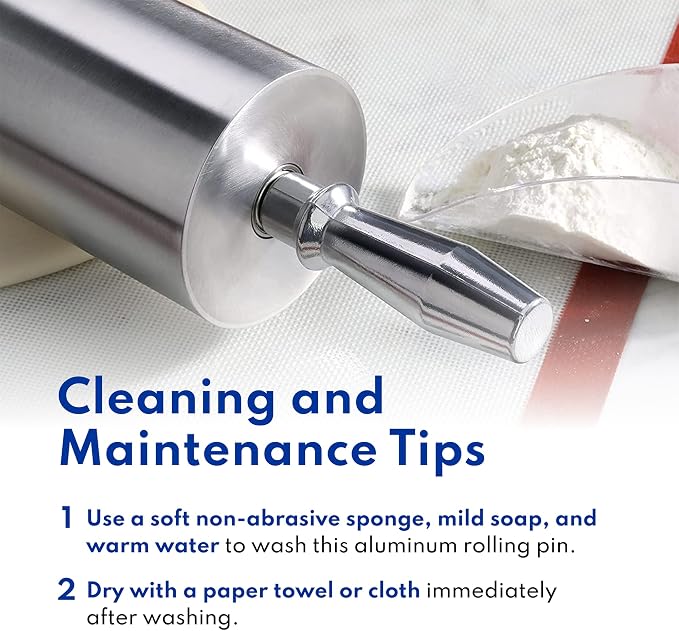 New Star Foodservice 15 Inch Aluminum Rolling Pin, Extra Heavy Duty Commercial Dough Roller with Rotating Barrel and Handles, Silver