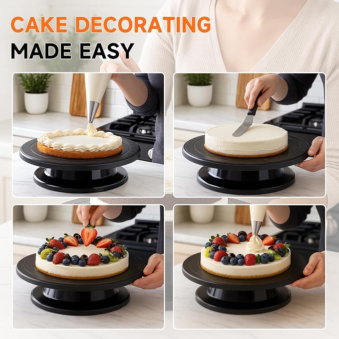 11 Inch Rotate Turntable, Revolving Cake Turntable, Cake Spinner Stand for Decorating, Display,Bakin (Black)