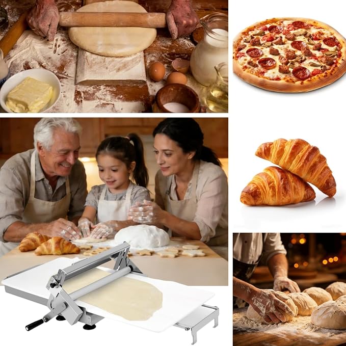 15.8" Folding Dough Sheeter with Sheeter Board Thickness Adjustable Manual Countertop Dough Sheeter Roller Machine Stainless Steel for Pizza Puff Pastry Dough