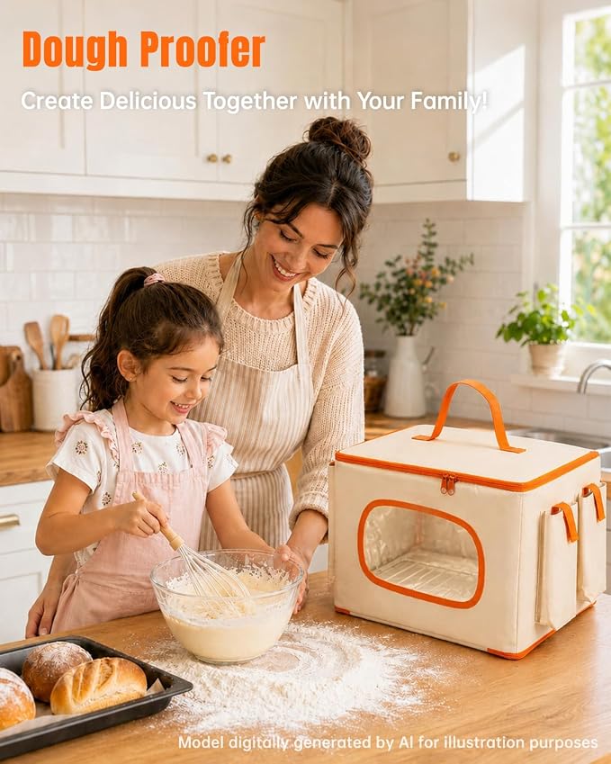 Foldable Bread Proofing Box with Temp Control, 3 Side Pockets &Front Window | Bread Proofer with Handle, 50-113°F Control, 15-Preset 0-48H Timer for Sourdough Proofing Box, Pizza Dough, Yogurt & Kombucha