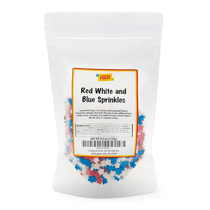 Red White and Blue Sprinkles | 6 Ounce Bag | Patriotic Stars Sprinkles for 4th of July Desserts, Cupcakes, Ice Cream, Cookies, and Independence Day Decorations