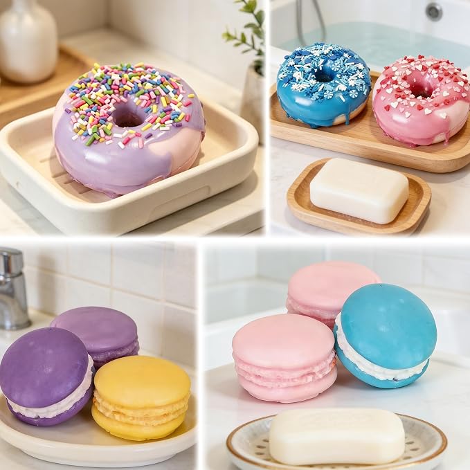 PIUH Donut & Macaron Soap Making Kit for Adults, DIY All in One Creative Make Your Own Donuts & Macarons Soap Kits with 5 Lbs Soap Base, 3 Essential Oils, 4 Dyes, Molds, Packaging Boxes