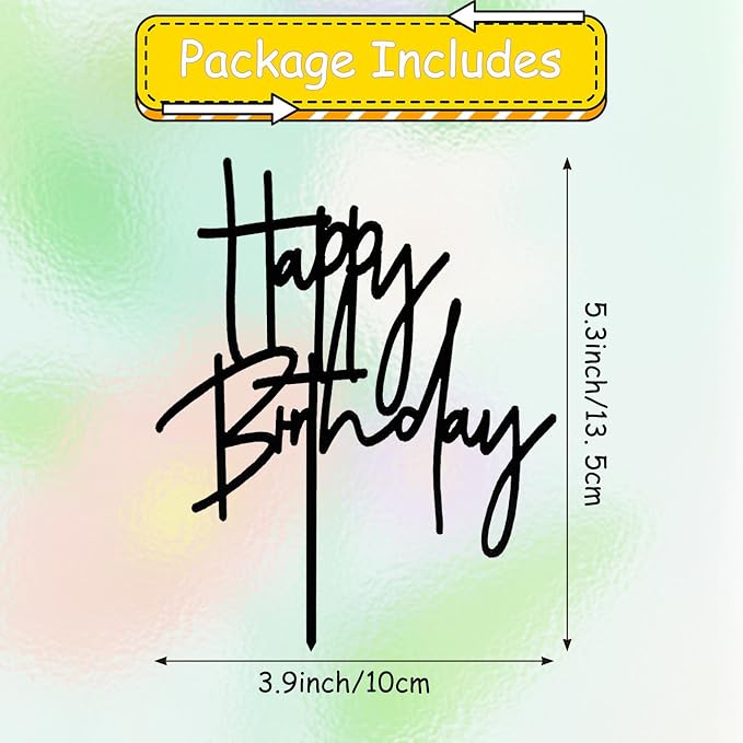 ZHENGYE 4 Pcs Black Acrylic Happy Birthday Cake Toppers Set for Cupcake, Desserts, Muffin, Ice Cream, Fruits & Birthday Party Decoration