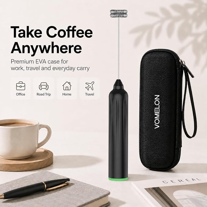 Milk Frother Handheld,3-Speed Rechargeable Coffee Foamer Drink Whisk with 3 Stainless Steel Heads Electric USB C Whisk for Coffee, Latte, Cappuccino, Hot Chocolate, Protein,Egg light Black