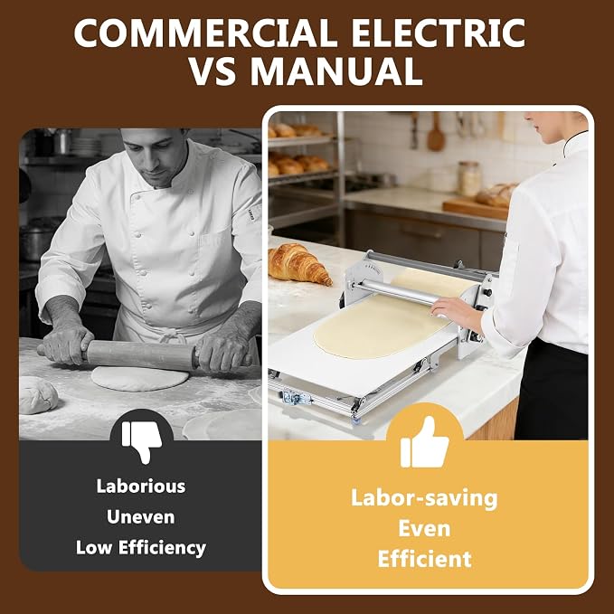 Electric Dough Sheeter Machine 17.7" Commercial Dough Rolling Machine Electric Dough Roller Machine Folding Dough Sheeter Reversible Control with 0-25MM Thickness Adjustment