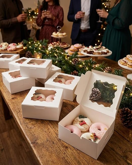 Bakepacker 240pcs White Cookie Boxes 6x6x3 inches Easy Assemble Macaroon Pastry Boxes Bakery Boxes with Window for Bakery