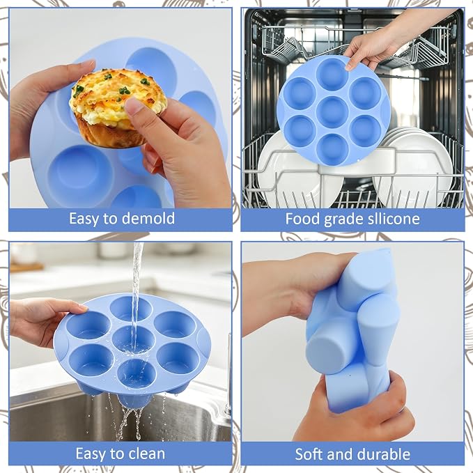 Silicone Egg Bite Molds 3Pc Air Fryer Muffin Pan Air Fryer Egg Mold Silicone Cupcake Molds for Airfryer Nonstick Silicones Mini Muffin Mold for Eggs Bite Hamburger Bun Tart Bread Cupcake