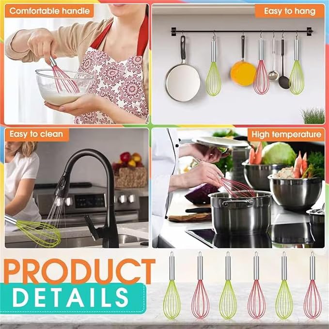 FoldTier 48 Sets 8 Inch Whisks Bulk DIY Fillable Whisk Gifts Colored Silicone Whisks for Cooking Heat Resistant Egg Beaters for Candy Holder Party Favors