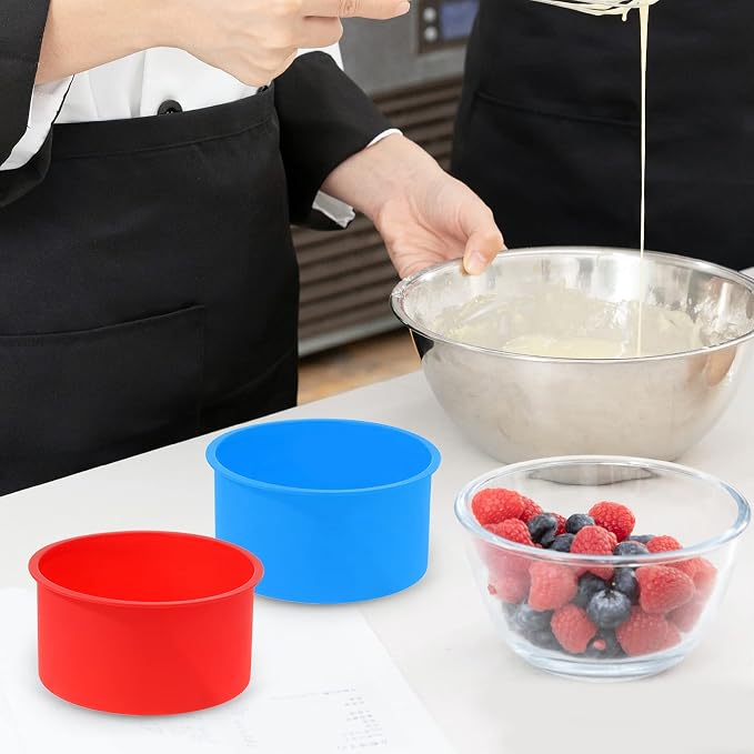 12pcs Silicone Cake Mold Baking Round Cake Molds 4 Inch Non-Stick Baking Pan Kitchen Silicone Cake Molds for Baking(Red, Blue, 4inch)