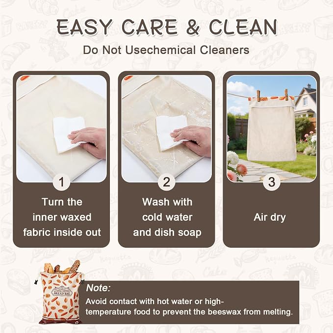 2 Pack Beeswax Bread Bags, Reusable Bread Bag for Homemade Sourdough Bread, 16.5 X 12.6 Inch Beeswax-Lined Linen Storage Bags With Zipper & 2pcs Beeswax Wraps for Food, Pastry, Baking Storage