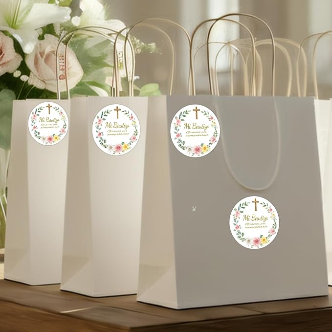 Louise Maelys 2 Inch Mi Bautizo Stickers 120Pcs Baptism Favor Labels for Baptism Party Favors -Gracias Por Acompañarnos Stickers for Spanish Baptism Decor