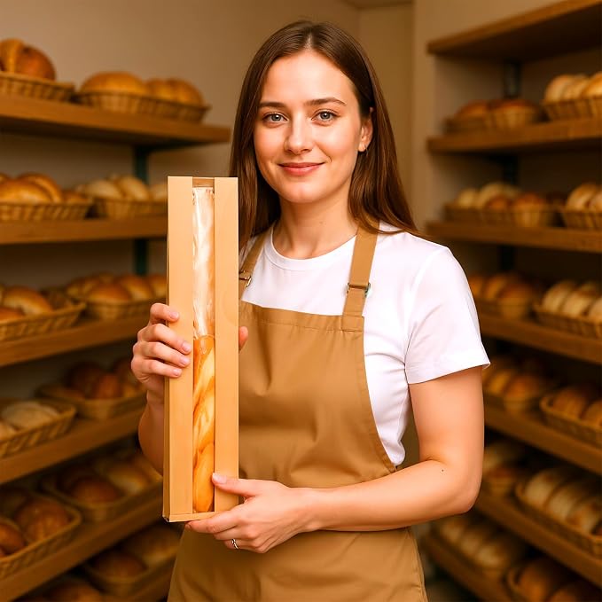 100 Pack 23.22 x 4.33 x 1.57 Inch Baguette Bread Bags with Clear Window, Long French Bread Bag, Paper Bakery Storage Bags for Homemade Breads, Pastries, and Snack