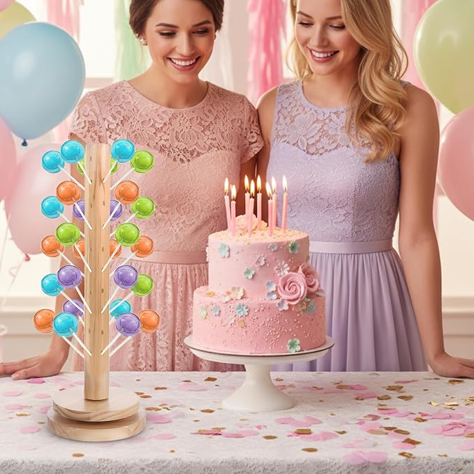 Wood Cake Pop Holder 48 Holes with Rotation Base,17.7“ Tall Cake Pop Stand for Dessert Table Display,Lollipop Holder for Wedding Birthday Baby Shower Parties Anniversaries