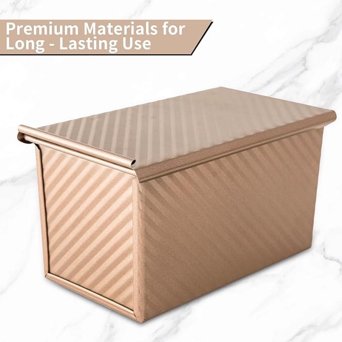 Pullman Loaf Pan with Lid 2 Pack, 8x4 Inch Bread Pans for Baking, Nonstick Square Toast Mold with Bottom Vents, Professional Sandwich Bread Pan for Sourdough, 1LB Carbon Steel Baking Pans