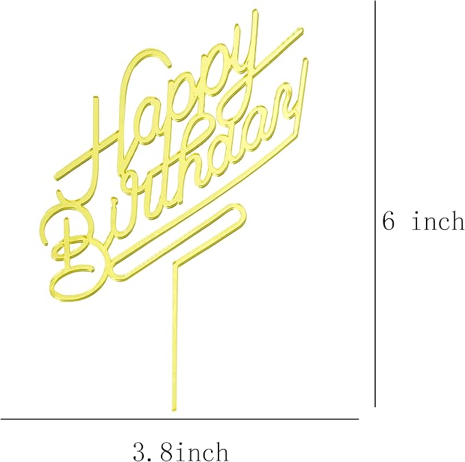 Happy Birthday Cake Topper,Acrylic cake Toppers,Birthday Party Decoration Supplie (Gold)