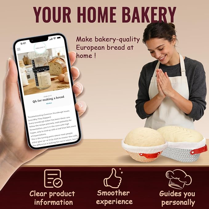 Sourdough Starter Kit, 9 Inch Round & 10 Inch Oval Banneton Bread Proofing Basket Set, 18 PCS Complete Sourdough Baking Supplies for Bread Making, Foldable Proofing Baskets,Gift for Bakers Women