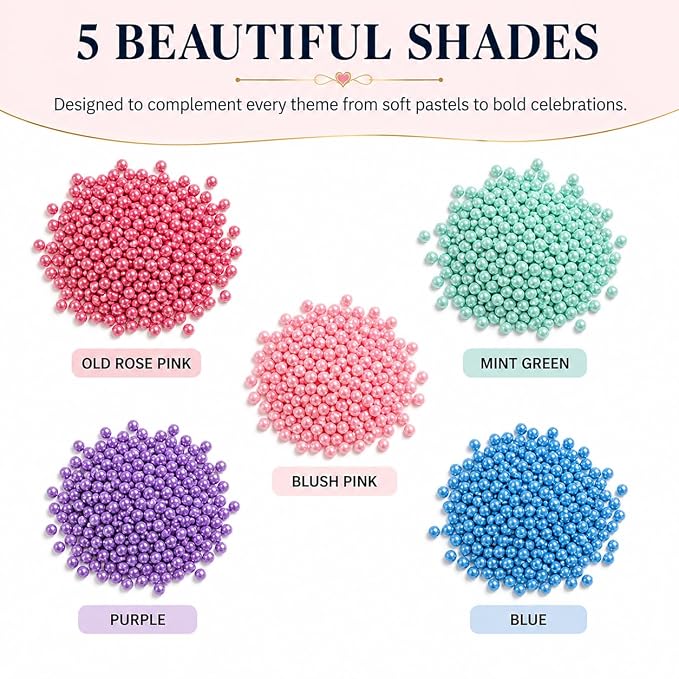 Confect Pearl Sprinkles | Assorted pack of 5 Funky Disco Sprinkles | Baby Shower Mix Hot Pink, Purple, Blue, Teal & Baby Blue Pearl Disco Ball Dragees - Vegan, Gluten-Free, Nut-Free, Soy-Free, Dairy-Free, Palm Oil-Free, No Artificial Dyes - 5 Oz