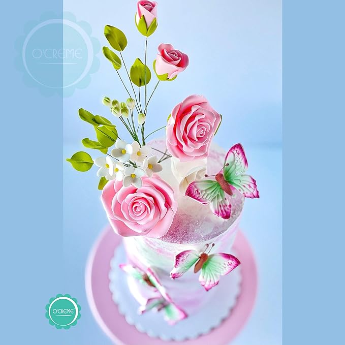 O'Creme Gumpaste Flower Spray, White Orchid - Edible Flowers for Cake Decorating - Sugar Paste Flower Decorations for Cakes, Candy, Cupcake Toppers - Birthday Party, Wedding, Baby Shower
