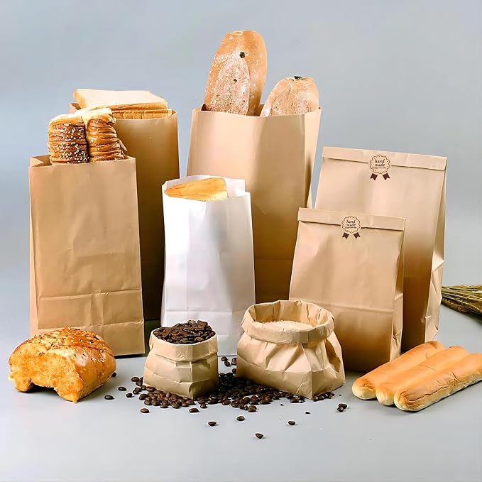 100 Pack Lmoszuak thicker Large Paper Bread Loaf Bags, for Homemade Bread (13.7x8.26x3.54in). with Window Bread bags & 125pcs Sealing Stickers,Suitable for Packaging and Storage of Baked Goods