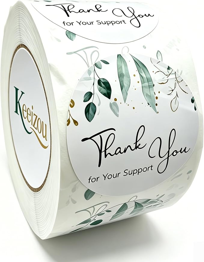 500 Pcs Greenery Thank You Labels, Thank You for Your Order/Purchase/Support, 1.5 Inch Self Adhesive Labels for Small Business, Packaging, Bakery Bags (Green3)