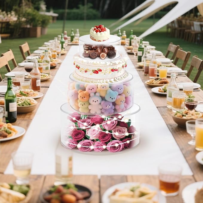 3Pcs Acrylic Cake Display Stand 6'' 8'' 10'' Round 3 Tier Clear Cylinder Cake Box for Wedding Birthday Party Decor(6 / 8 / 10 Inch)