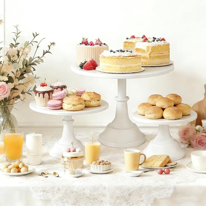 3 Piece Cake Stand Set White Cake Holder Metal Round Cupcake Stands 8/10/12 inch Dessert Table Display for Birthday Parties, Baby Shower,Wedding Banquets and Ceremonies