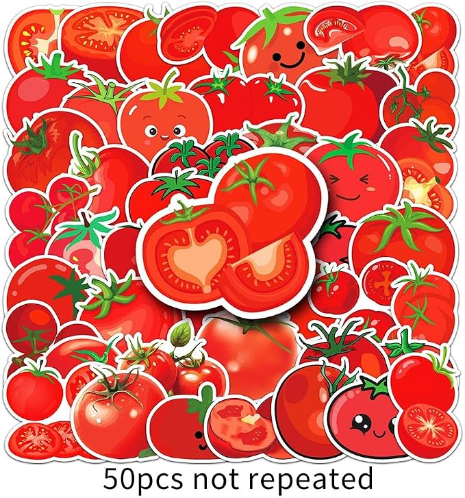 Tomato Stickers |50Pcs Tomato Waterproof Vinyl Decals | Removable Resuable Sun-proof Peel and Stick for Water Bottles Laptop Luggage Cup Computer Mobile Phone Skateboard Decoration