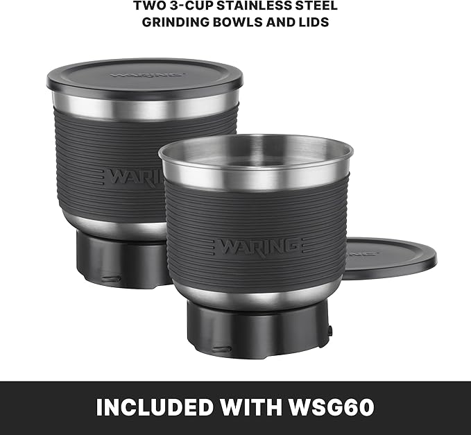 Waring Commercial Electric Spice Grinder, 3-Cup Capacity, Stainless Steel Blades, Dry & Wet, Spices, Pastes, Sauces, Whipped Cream, Herb blends, WSG60