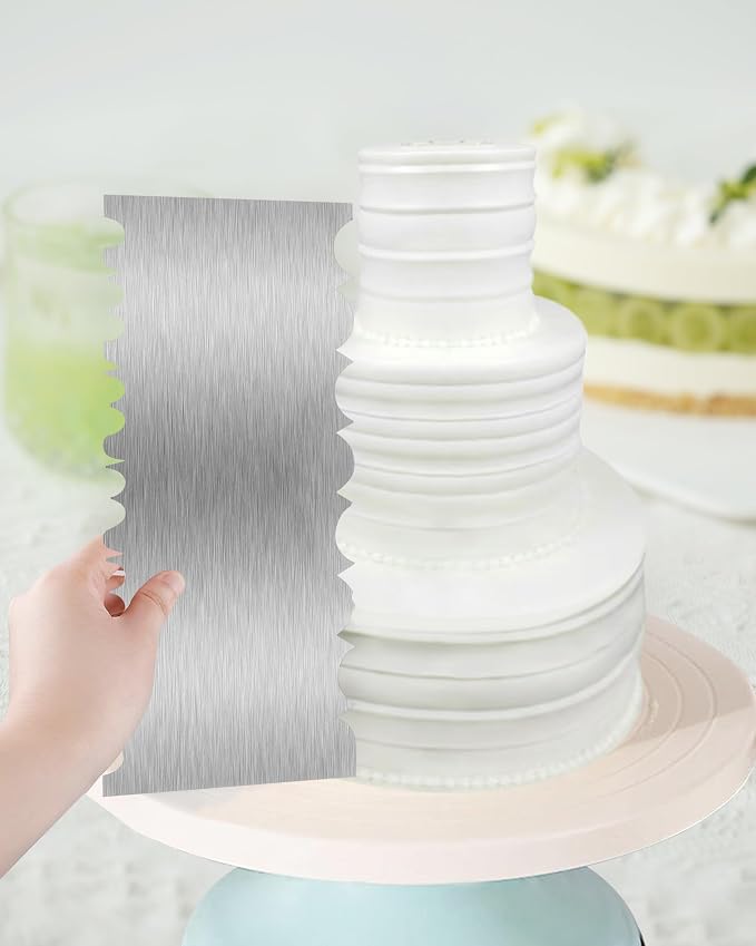 Cake Scraper Smoother Cake Decorating Supplies Kit 8.6 Inch Metal Bench Scraper for Baking Buttercream Smoother Stainless Steel Frosting Cake Comb Edge Side Jagged Comb for Cream Cake-3