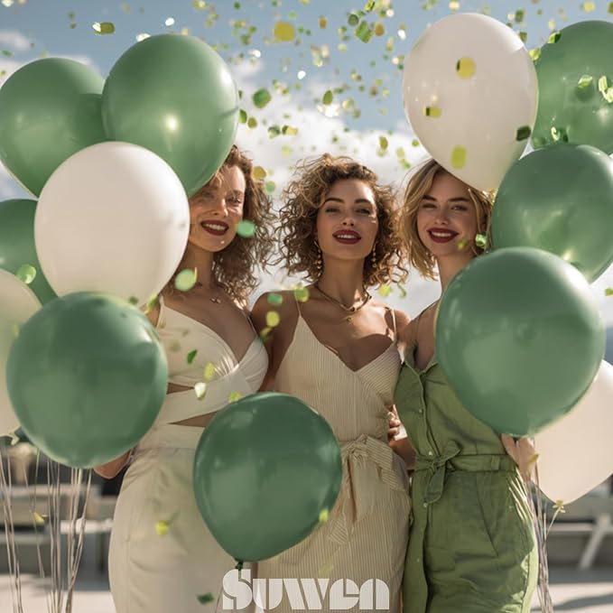 SUWEN Sage Green Balloons 60Pcs,12 inch Olive Green Sand White Latex Balloons for Boho Neutral Birthday Bridal Wedding Engagement Shower Party Decorations