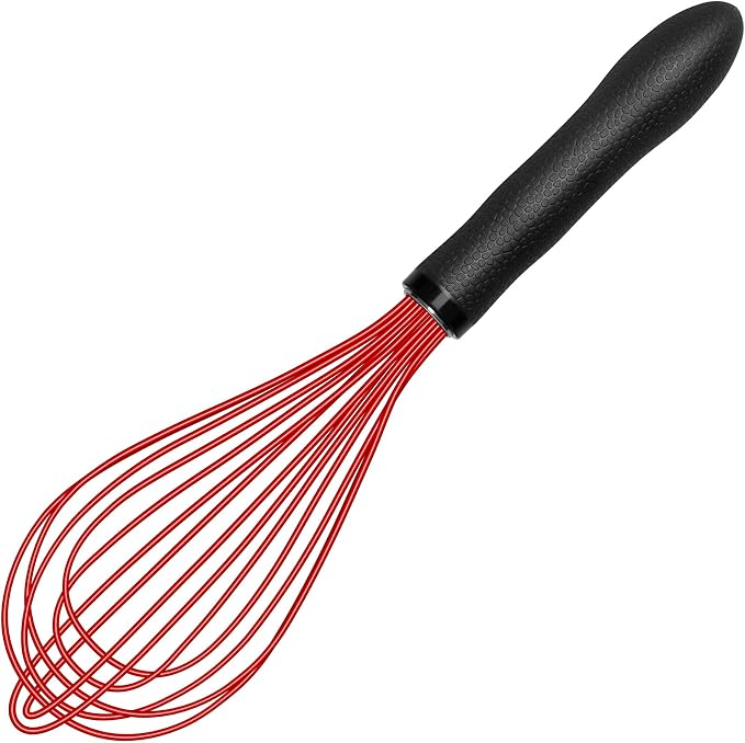 TEEVEA Silicone Whisk Non Scratch BPA Free for Nonstick Cookware, 11 Inch Stainless Steel Core Heat Resistant, Egg Beater for Cooking Baking Stirring Frothing, Red
