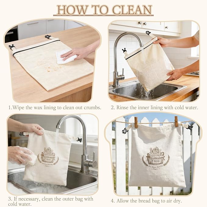 VIS'V Linen Cotton Beeswax Bread Bags with Zippper, 16.7 x 12.8 In, 2 Pcs | XL Size, Dual Seal, Reusable, Freezer Safe, Fits for Homemade Breads, Sourdough, Store Bought Breads
