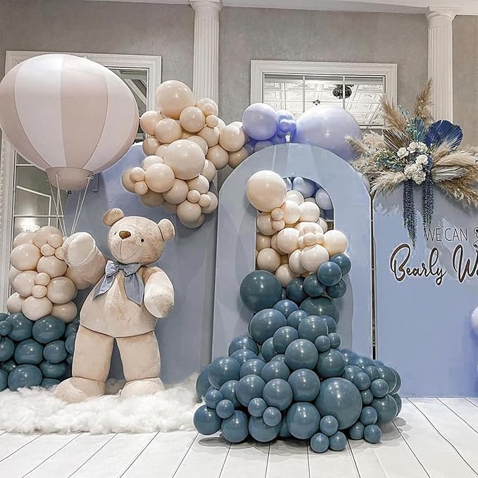 PartyWoo Slate Blue Balloons 100pcs Different Sizes Pack of 18 12 10 5 Inch Navy Dusty Blue Boho Neutral Balloon Arch Kit for Baby Shower Graduation Jungle Ocean Birthday Party Decorations Blue-F36