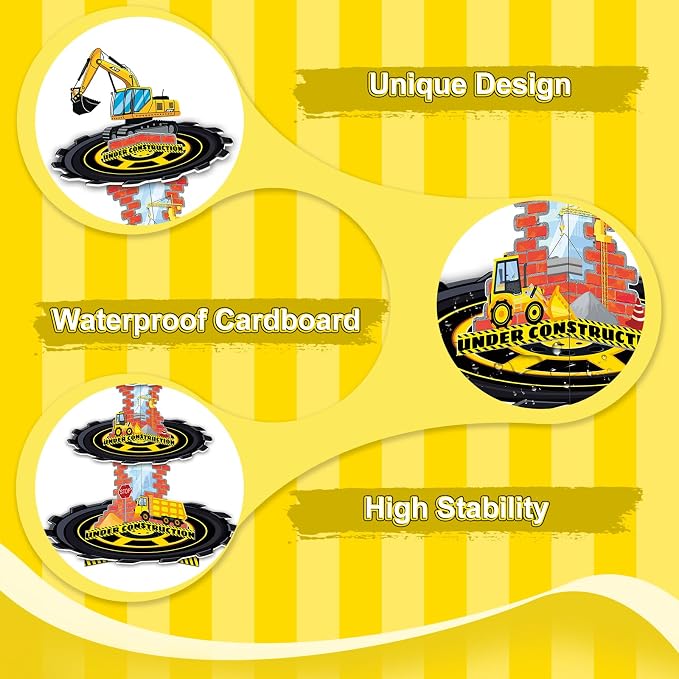 2 Pack Construction Birthday Decorations Party Supplies Favors: 3 Tier Building and Construction Vehicles Theme Cup Cake Stand with Topper, Waterproof Cardboard Cupcake Stand, High Stability
