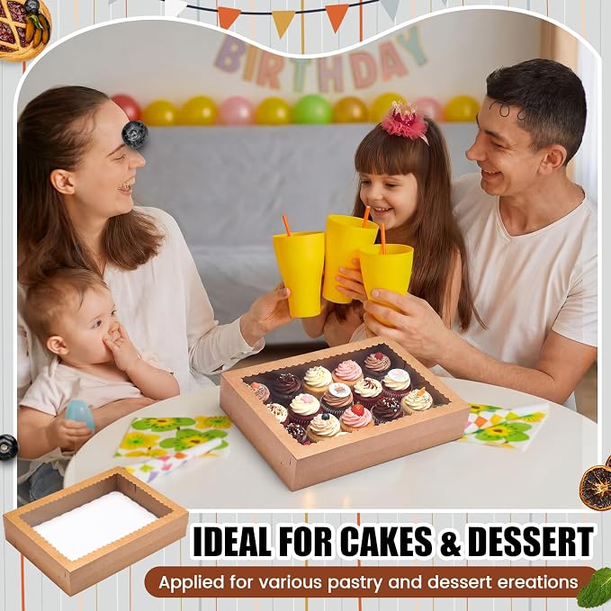 Sinload 10 Pcs 14x10x4 Inch 1/4 Sheet Cake Boxes 5pcs Large Rectangle Bakery Boxes with 5pcs Cake Boards for Pastry Baking, Cupcakes, Donuts, Cookies, Pie Treat Packaging