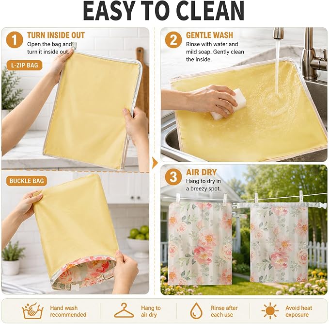 2 Pack Reusable Beeswax Bags for Sourdough Bread, 17"x 12", Floral | Bread Storage Bags with Zipper and Buckle, Wax-Lined Cotton-Linen Bags for Baguettes, Bagels, and Pastries