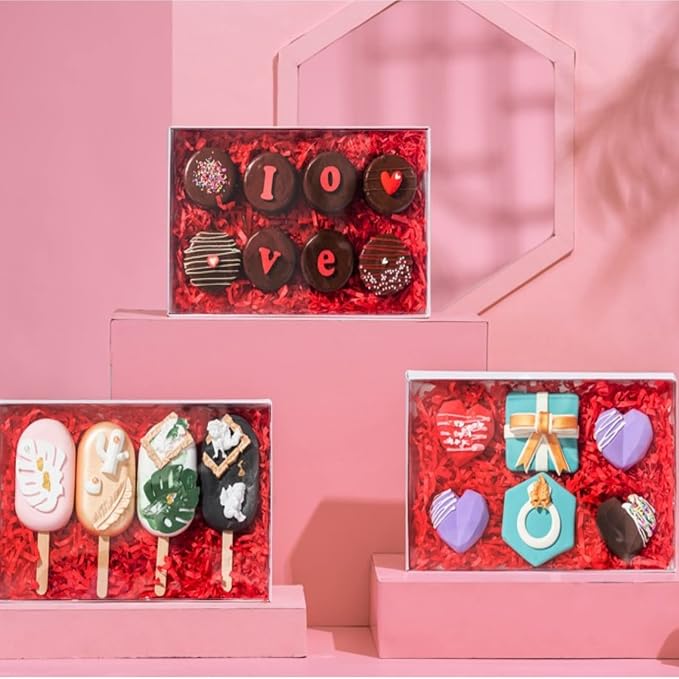 RomanticBaking 10Pack 9 1/2" x 6" x 1 1/4" Inch Clear Cookies Boxes with Window Bakery Boxes Cakesicle Boxes Chocolate Covered Pretzel Rods Boxes Macaron Boxes