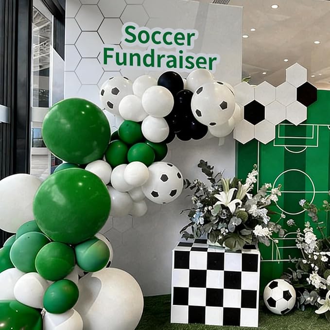Black Green White Balloon Garland Arch Kit, 167Pcs Latex Balloons Different Sizes for Soccer Ball Theme Birthday Futbol Baby Shower Football Graduation Wedding Party Decorations