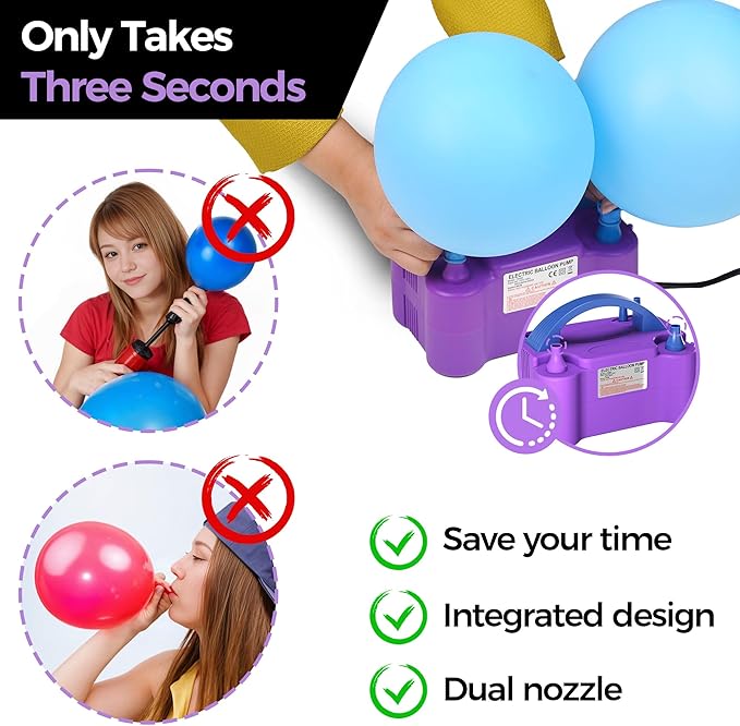 Balloon Pump - Electric Dual Nozzle Air Pump for Balloon, Portable Balloon Blower Save Time and Effort, Balloon Inflator for Parties and Decorations - 110V-120V, 600W